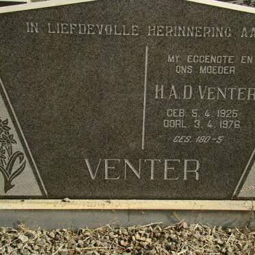VENTER H.A.D. 1925-1976