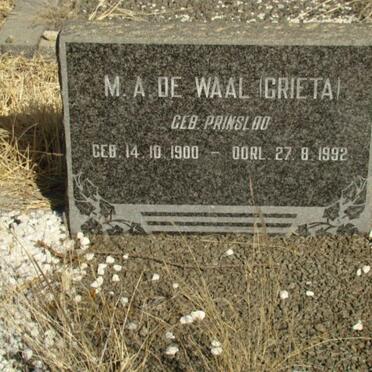 WAAL M.A., de nee PRINSLOO 1900-1992
