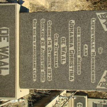 WAAL Johanna Christina, de nee ZIETSMAN 1873-1951