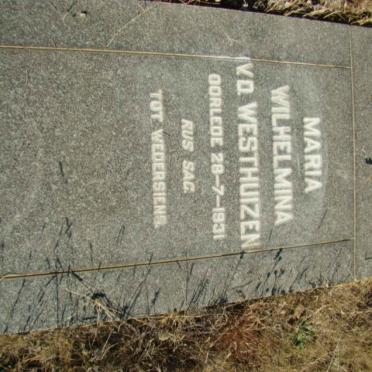WESTHUIZEN Maria Wilhelmina, v.d.  -1931