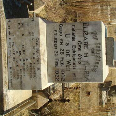 WET Elizabeth Maria, de nee UYS 1902-1922