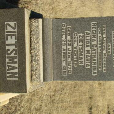 ZIETSMAN Regina Catharina Alida Maria nee VENTER 1870-1961