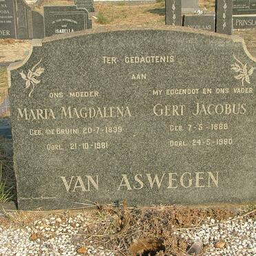 ASWEGEN Gert Jacobus, van 1888-1980 &amp; Maria Magdalena DE BRUIN 1899-1981