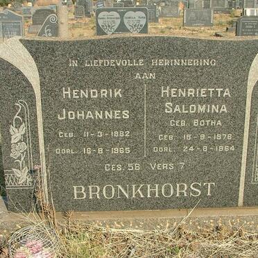 BRONKHORST Hendrik Johannes 1882-1965 &amp; Henrietta Salomina BOTHA 1876-1964