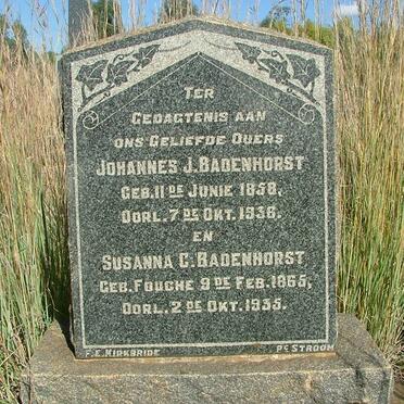 BADENHORST Johannes J. 1858-1936 &amp; Susanna C. FOUCHE 1865-1935