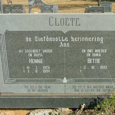 CLOETE Hennie 1925-1994 &amp; Bettie 1933-