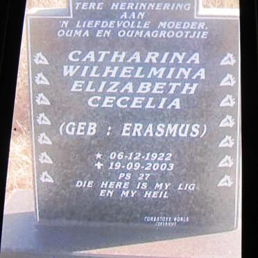 EBERSOHN Catharina Wilhelmina Elizabeth Cecelia nee ERASMUS 1922-2003