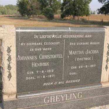 GREYLING Johannes Christoffel Hendrik 1912-1971 &amp; Martha Jacoba COETSEE 1917-