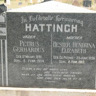 HATTINGH Petrus Gerhardus 1891-1954 &amp; Hester Hendrina Elizabeth DU PLESSIS 1896-1963