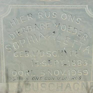 LABUSCHAGNE Sophia Aletta nee V.D. SCHYFF 1885-1959