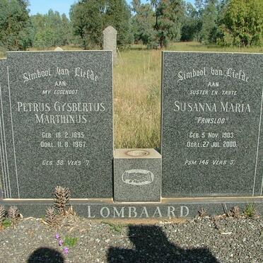 LOMBAARD Petrus Gysbertus Marthinus 1895-1967 &amp; Susanna Maria PRINSLOO 1903-2000