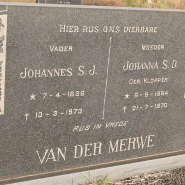 MERWE Johannes S.J., van der 1886-1973 &amp; Johanna S.D. KLOPPER 1884-1970