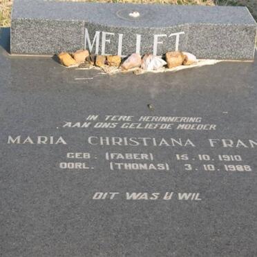 MELLET Maria Christiana Francis formerly THOMAS nee FABER 1910-1988