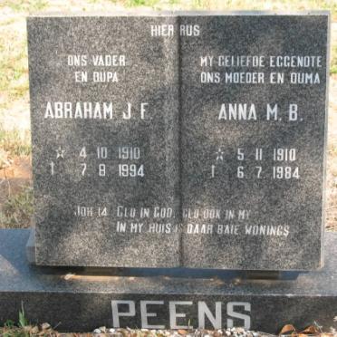 PEENS Abraham J.F. 1910-1994 &amp; Anna M.B. 1910-1984