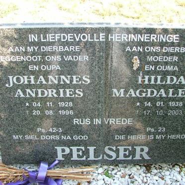 PELSER Johannes Andries 1928-1996 &amp; Hilda Magdalena 1938-2003