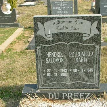 PREEZ Hendrik Salomon, du 1943-2003 &amp; Petronella Maria 1945-