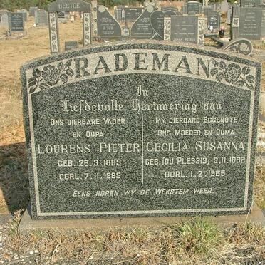 RADEMAN Lourens Pieter 1889-1965 &amp; Cecilia Susanna DU PLESSIS 1888-1965