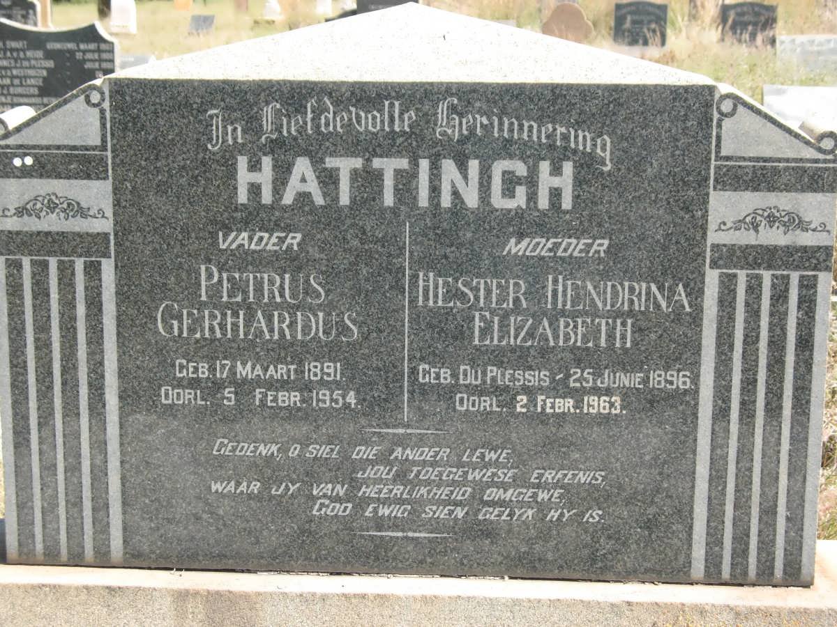 HATTINGH Petrus Gerhardus 1891-1954 &amp; Hester Hendrina Elizabeth DU PLESSIS 1896-1963