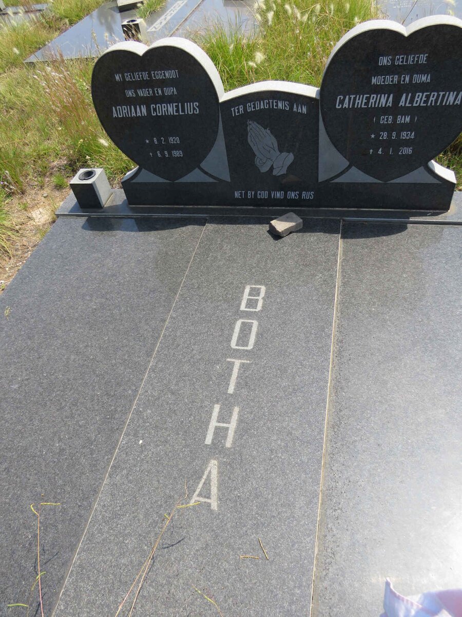 BOTHA Adriaan Cornelius 1920-1989 & Catherina Albertina BAM 1934-2016