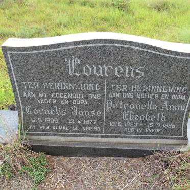 LOURENS Cornelis Janse 1909-1977 & Petronella Anna Elizabeth 1923-1985 