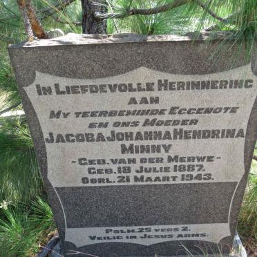MINNY Jacoba Johanna Hendrina nee VAN DER MERWE 1887-1943  