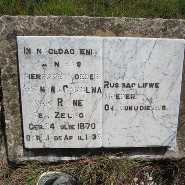 REENEN Adrinana Carolina, van nee ZEILINGA 1870-1939