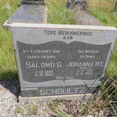 SCHOULTZ Salomo G. 1895-1969 & Johanna M.E. SCHOULTZ 1916-1993