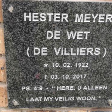 WET Hester Meyer, de nee DE VILLIERS 1922-2017