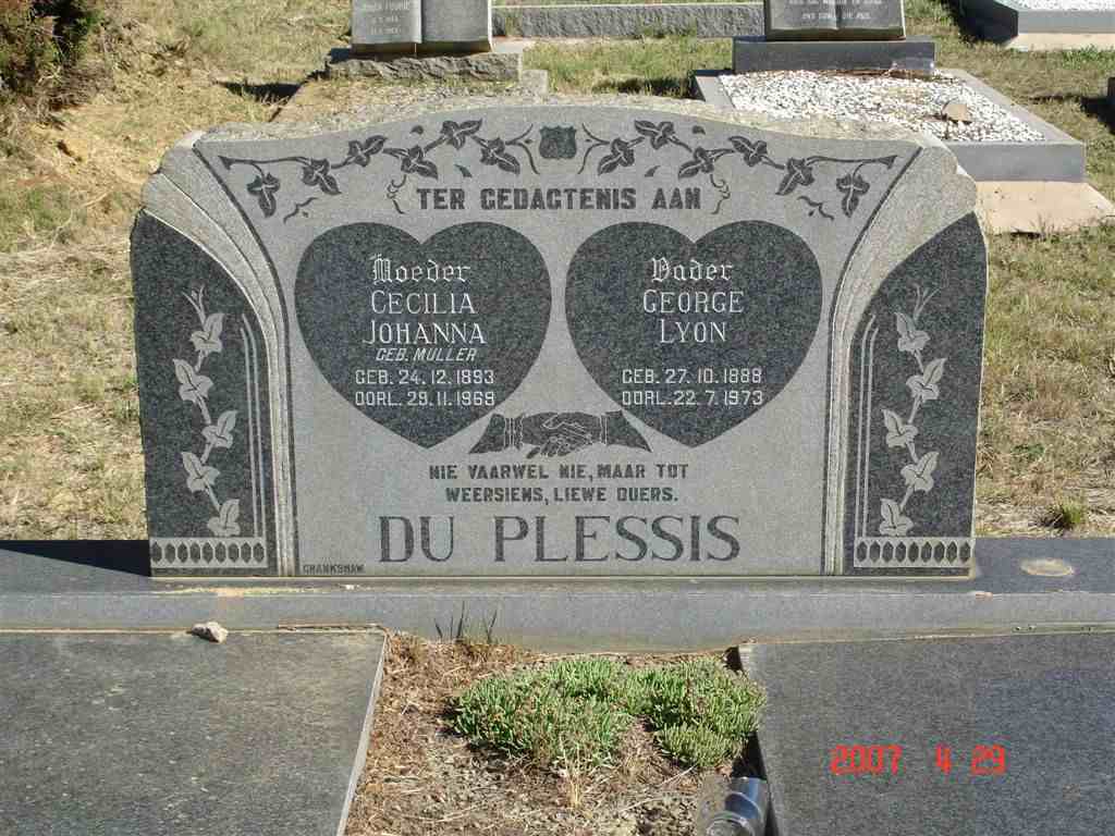 PLESSIS George Lyon, du 1888-1973 &amp; Cecilia Johanna MULLER 1893-1969