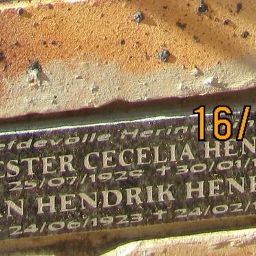 HENRICO Jan Hendrik 1923-1998 &amp; Hester Cecelia 1929-1994