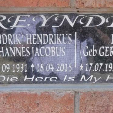 REYNDERS Hendrikus Johannes Jacobus 1931-2015 &amp; Linda GERMESHUIZEN 1936-