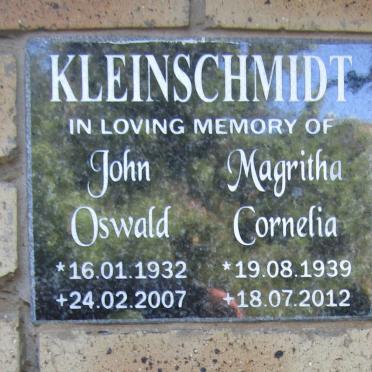 KLEINSCHMIDT John Oswald 1932-2007 &amp; Magritha Cornelia 1939-2012