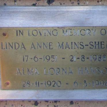 HANSON Alma Lorna 1920-1998 :: MAINS-SHEARD Linda Anne 1951-1988