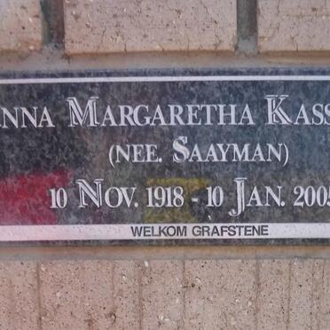 KASSELMAN Anna Margaretha nee SAAYMAN 1918-2005
