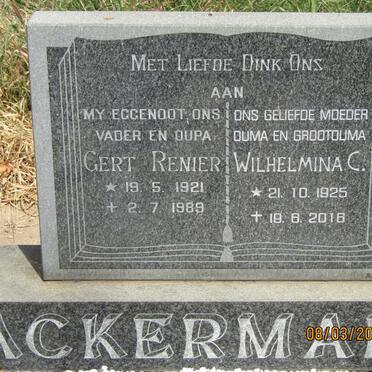 ACKERMAN Gert Renier 1921-1989 &amp; Wilhelmina C. 1925-2016