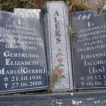 ALERS Johannes Jacobus 1931-2007 &amp; Gertruida Elizabeth  Maria 1936-2008