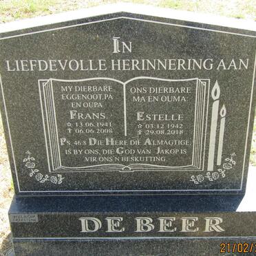 BEER Frans, de 1941-2008 &amp; Estelle 1942-2018