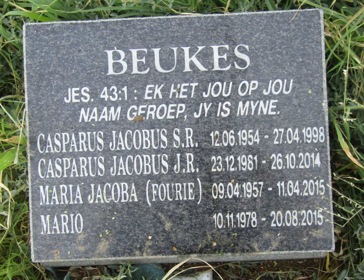 BEUKES Casparus Johannes 1954-1998 :: BEUKES Maria Jacoba FOURIE 1957-2015