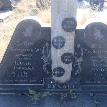 BENADE Johannes Matthys 1919-1986 &amp; Judith Johanna 1924-1994