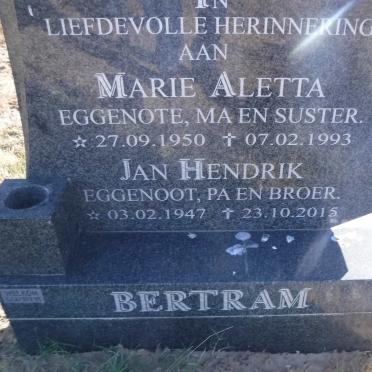 BERTRAM Jan Hendrik 1947-2015 &amp; Marie Aletta 1950-1993