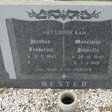 BESTER Jacobus Frederick 1943- &amp; Madelaine Jeanette 1949-1978