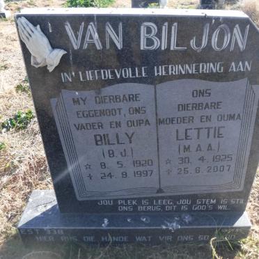 BILJON B.J., van 1920-1997 &amp; M.A.A. 1925-2007