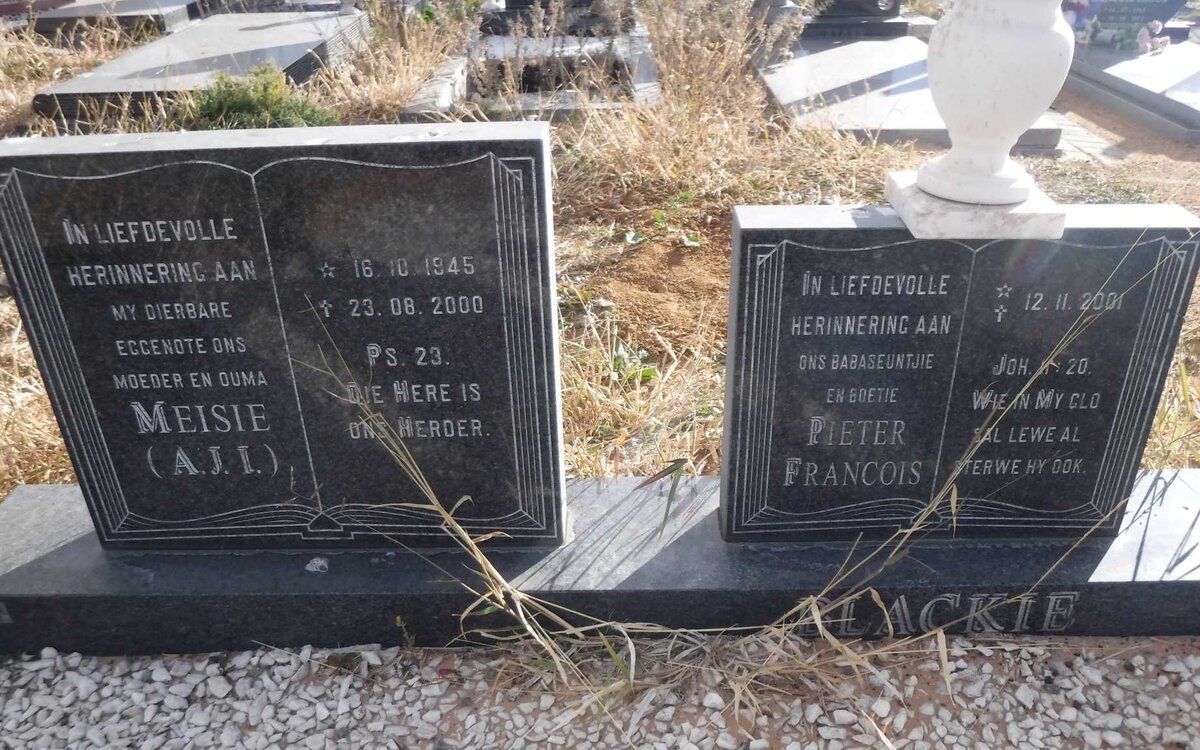 BLACKIE Meisie A.J.I. 1945-2000 :: BLACKIE Pieter W. 1965-2003 :: BLACKIE Pieter Francois 2001-2001