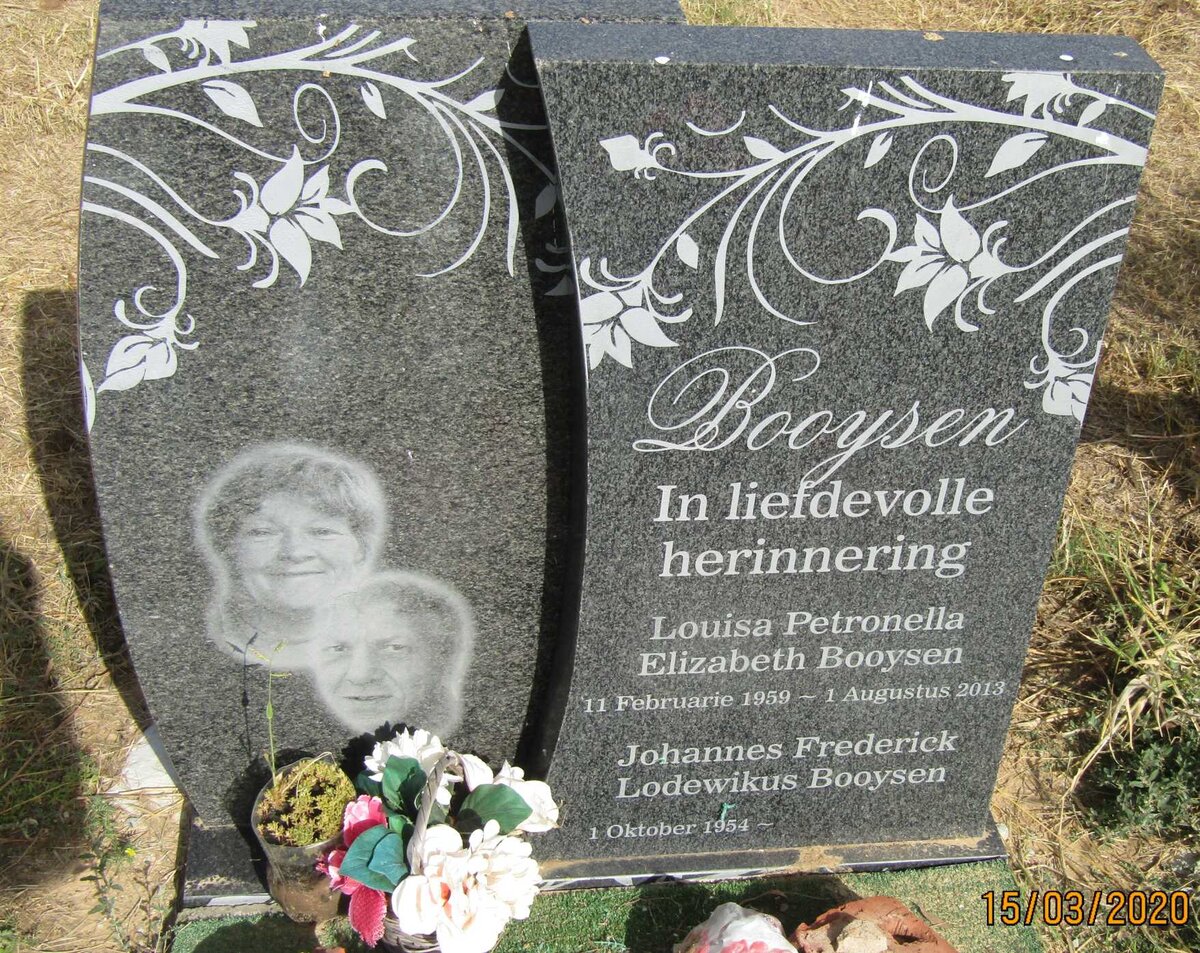 BOOYSEN Johannes Frederick Lodewikus 1954- &amp; Louisa Petronella Elizabeth 1959-2013
