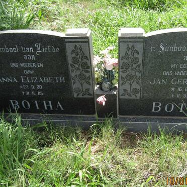 BOTHA Jan Gerhardus 1925-1978 &amp; Anna Elizabeth 1930-2005