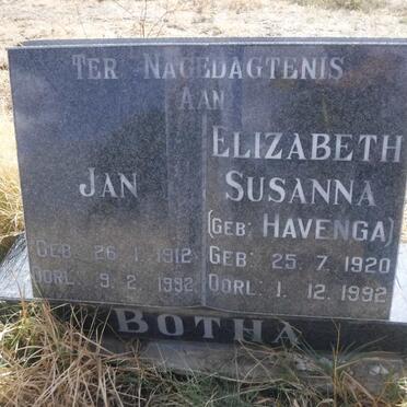 BOTHA Jan 1912-1992 &amp; Elizabeth Susanna  HAVENGA 1920-1992