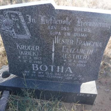 BOTHA Kruger 1917-1993 &amp; Hester Francina Elizabeth 1920-1993