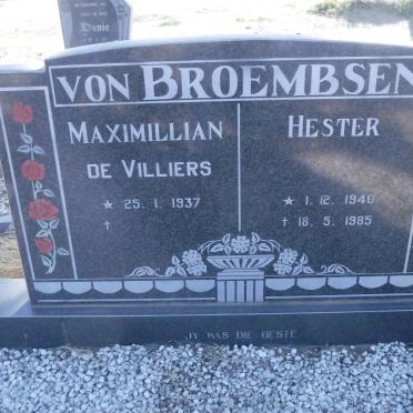 BROEMBSEN Maximillian de Villiers, von 1937- &amp; Hester 1940-1985