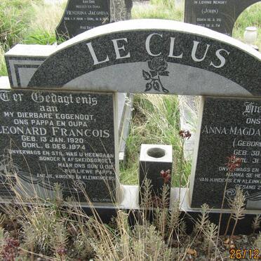 CLUS Leonard Francois, le 1920-1974 &amp; Anna Magdalena Henning DRY 1920-1977