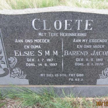 CLOETE Barend Jacobus 1910-1976 &amp; Elsie S.M.M. 1917-1997